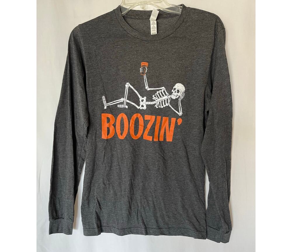 Bella Canvas Boozin' Skeleton Halloween Long Sleeve T-Shirt Gray Fun Adult